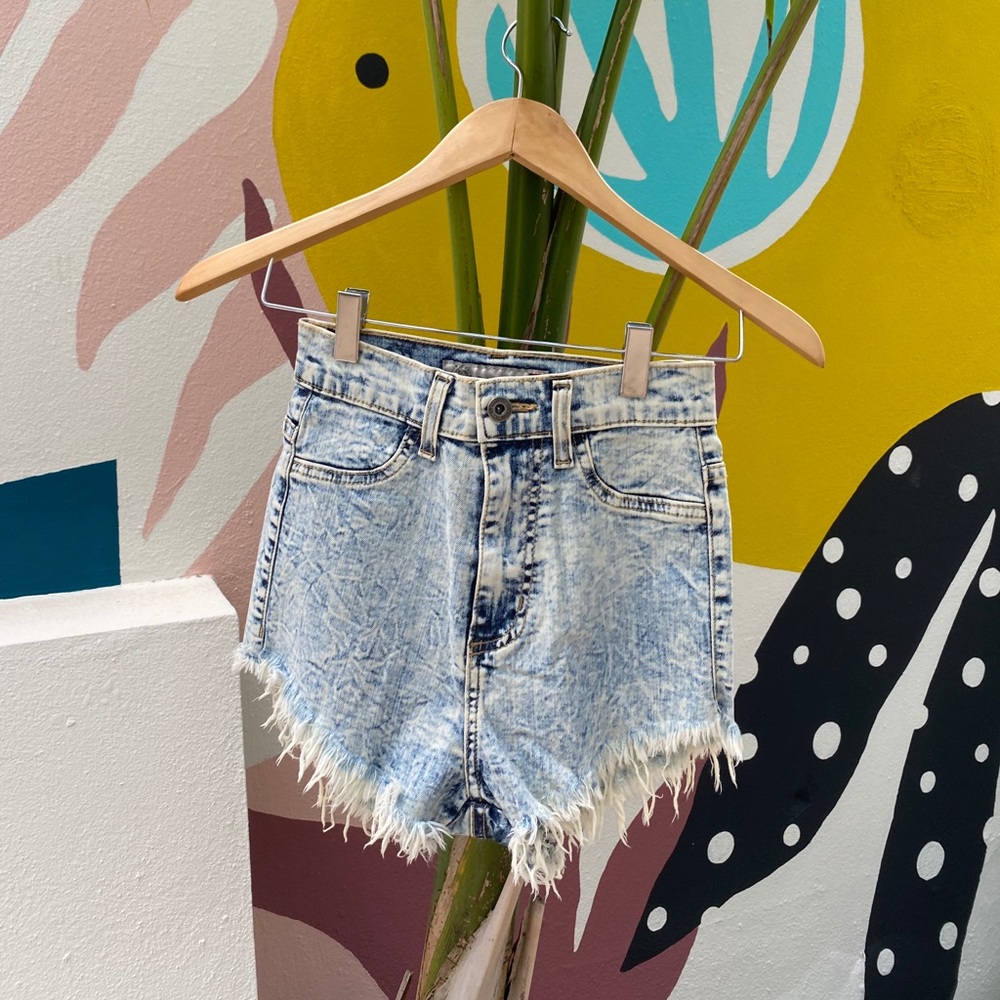 Washed denim shorts